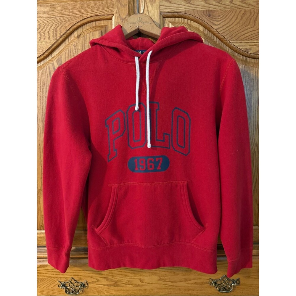 Polo Ralph Lauren Red Hoodie with Navy 1967 Graphic Size Small